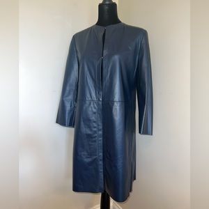DROME dark blue 100% lamb skin leather coat.